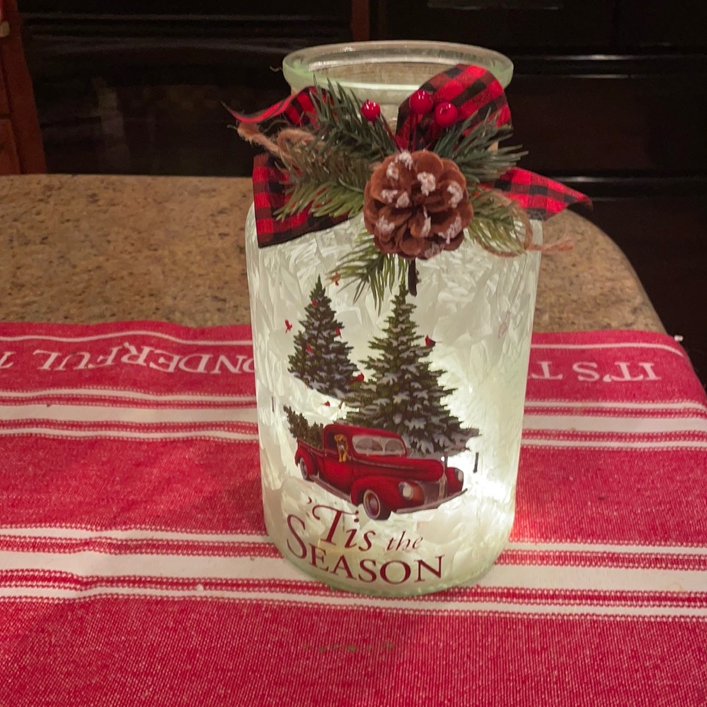 Lighted glass jar 10 inches tall